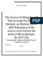 The Source of Allegation of Tah:ri:f Made by Mirza: Jhelumi: On Muslim :3597, AND Refutation of The Source, Even Before The Birth of Mirza Jhelumi: (b:1977 CE)