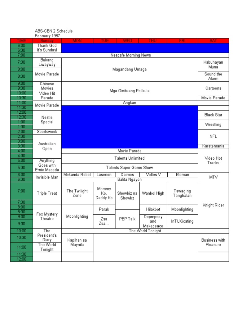 ABS CBN Schedule (1987 1999) Television Broadcasting