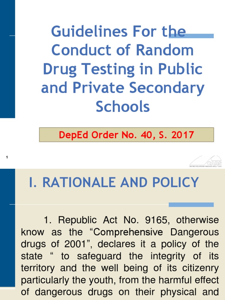 Guidelines For The Conduct of Random Drug Testing in Public and Private