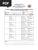 Learner'S Needs, Progress and Achievement Cardex: (Anecdotal Record Assessment Form)