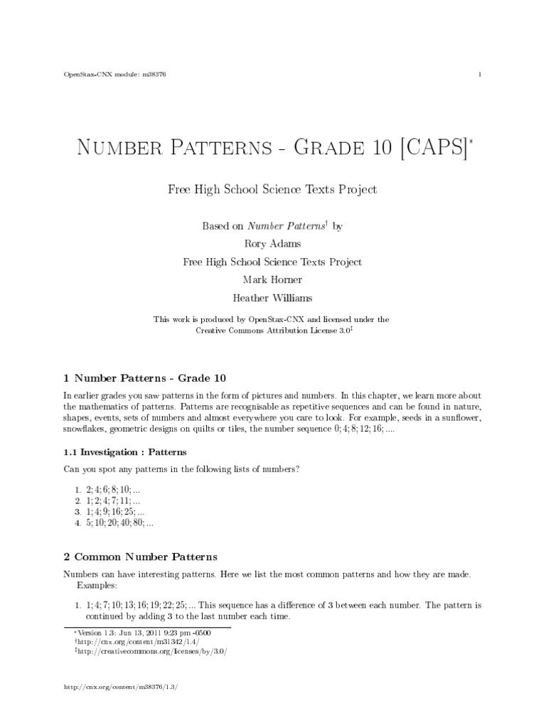 Grade 10 Number Patterns Guide | PDF | Discrete Mathematics | Teaching ...