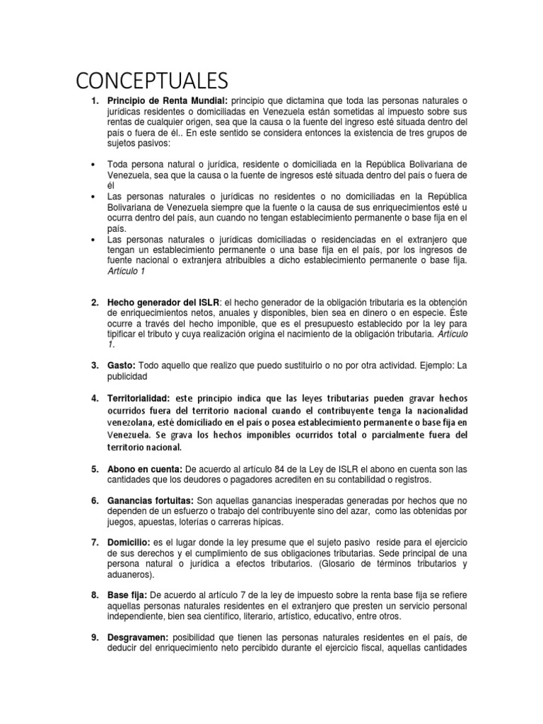 Cuestionario Islr Completo | PDF | Impuesto sobre la renta | Impuestos