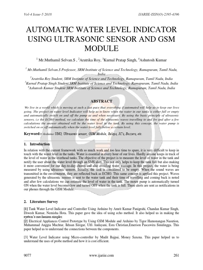 Automatic Water Level Indicator Using Ultrasonic Sensor and GSM Module ...