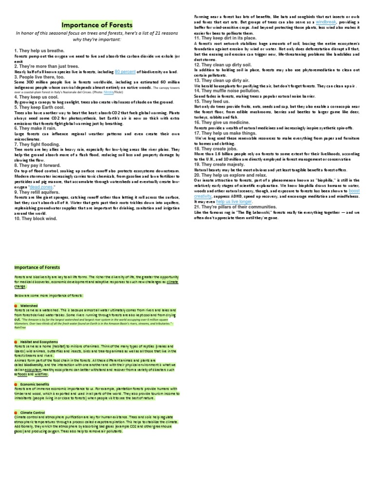 Importance Of Forests Pdf Forests Trees