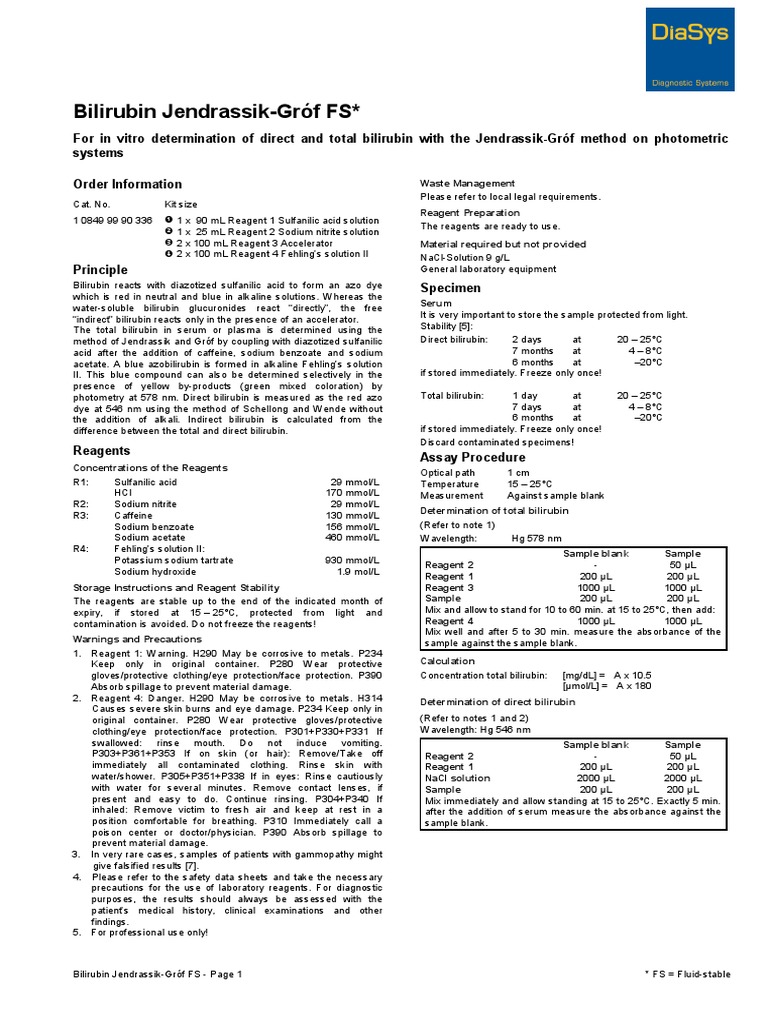 Bilirubin JendrassikGróf FS PDF Sodium Molar Concentration