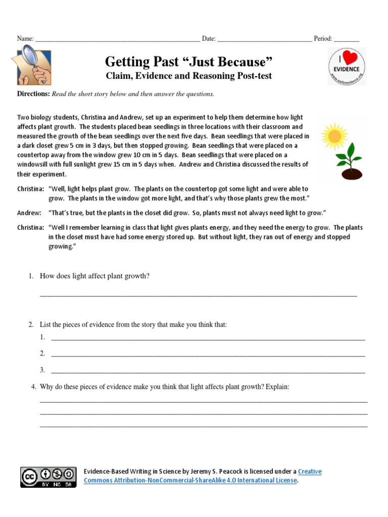 Claim Evidence Reasoning Post-Test  Reproduction  Sexual With Claim Evidence Reasoning Science Worksheet