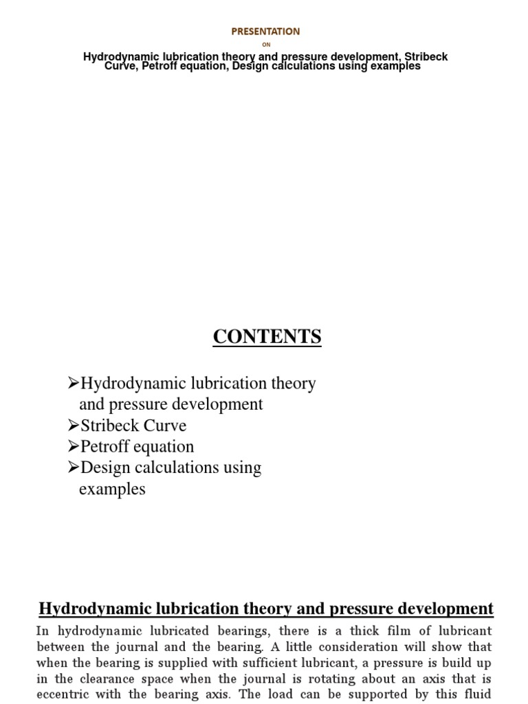 Hydrodynamic Lubrication Theory and Pressure Development, Stribeck