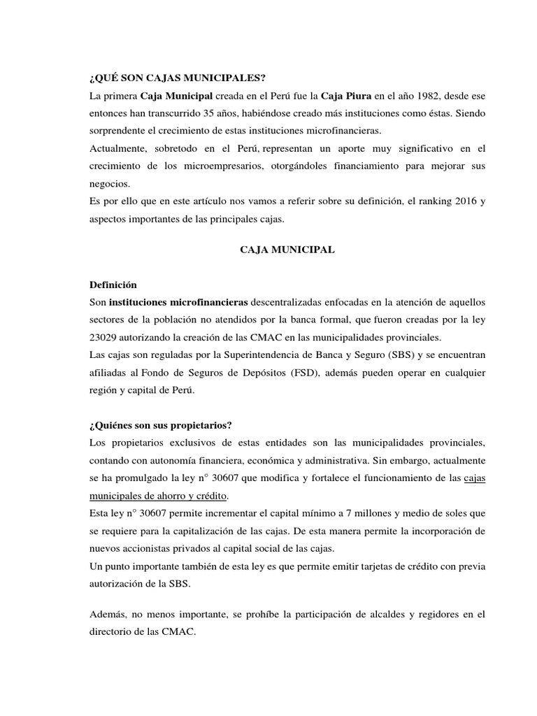 Definición de Cajas Municipales en Perú | PDF | Seguro | Perú
