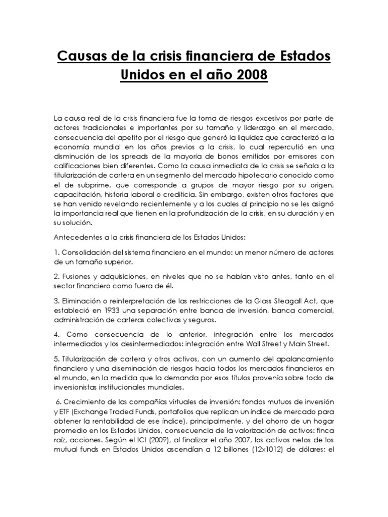 Crisis Financiera Eeuu 2008 | PDF | Crisis financiera de 2007-2008 | Bancos