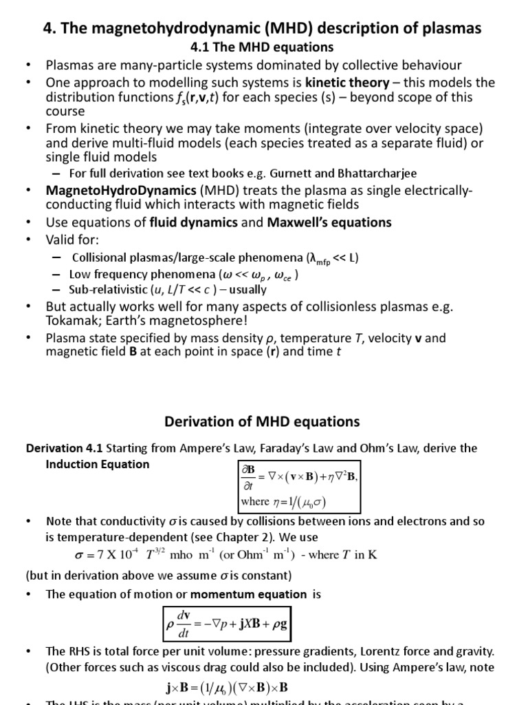 MHD Plasma Equations & Concepts | PDF | Magnetohydrodynamics | Plasma ...