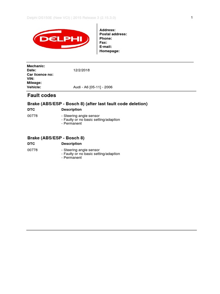 Fault Codes: Brake (ABS/ESP - Bosch 8) (After Last Fault Code Deletion ...