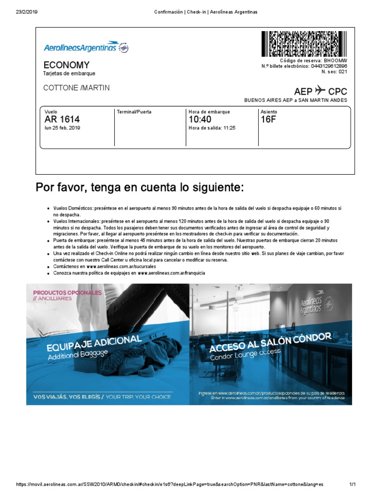 Check-in Aerolíneas Argentinas: Guía Rápida | PDF | Aeropuerto | Aviación