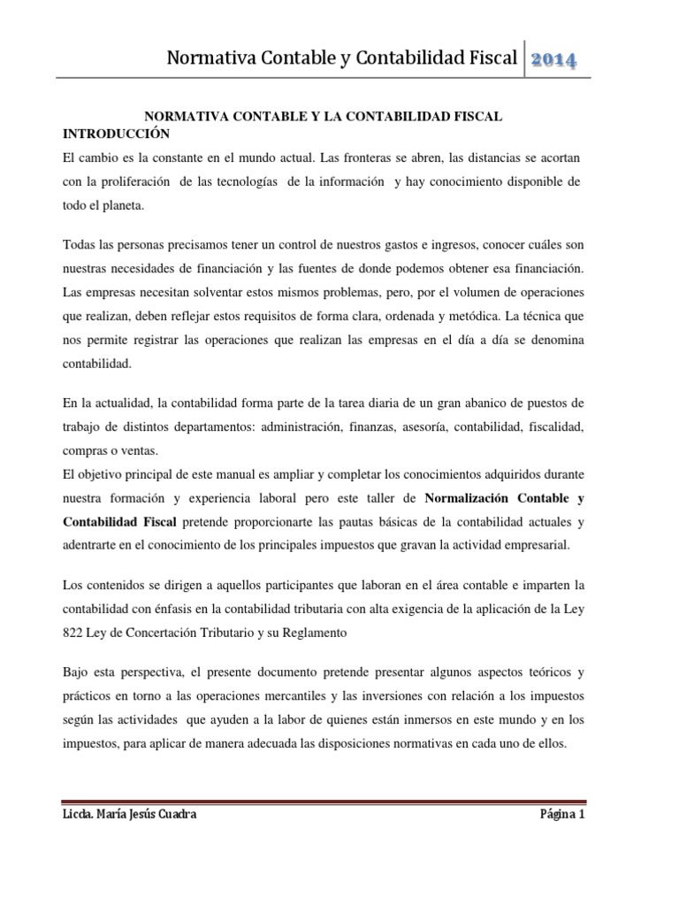 Normativa Contable y Contabilidad Fiscal | PDF | normas internacionales ...