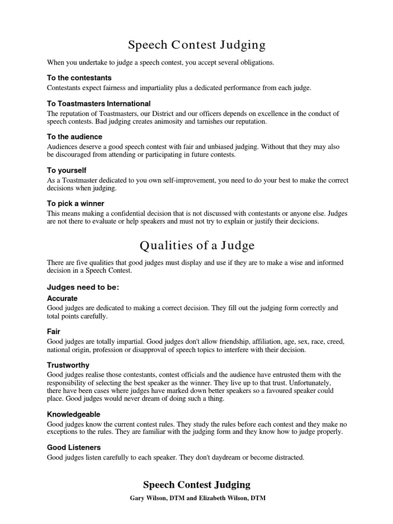 Judging Guidelines for Speech Contests | PDF | Body Language | Thought