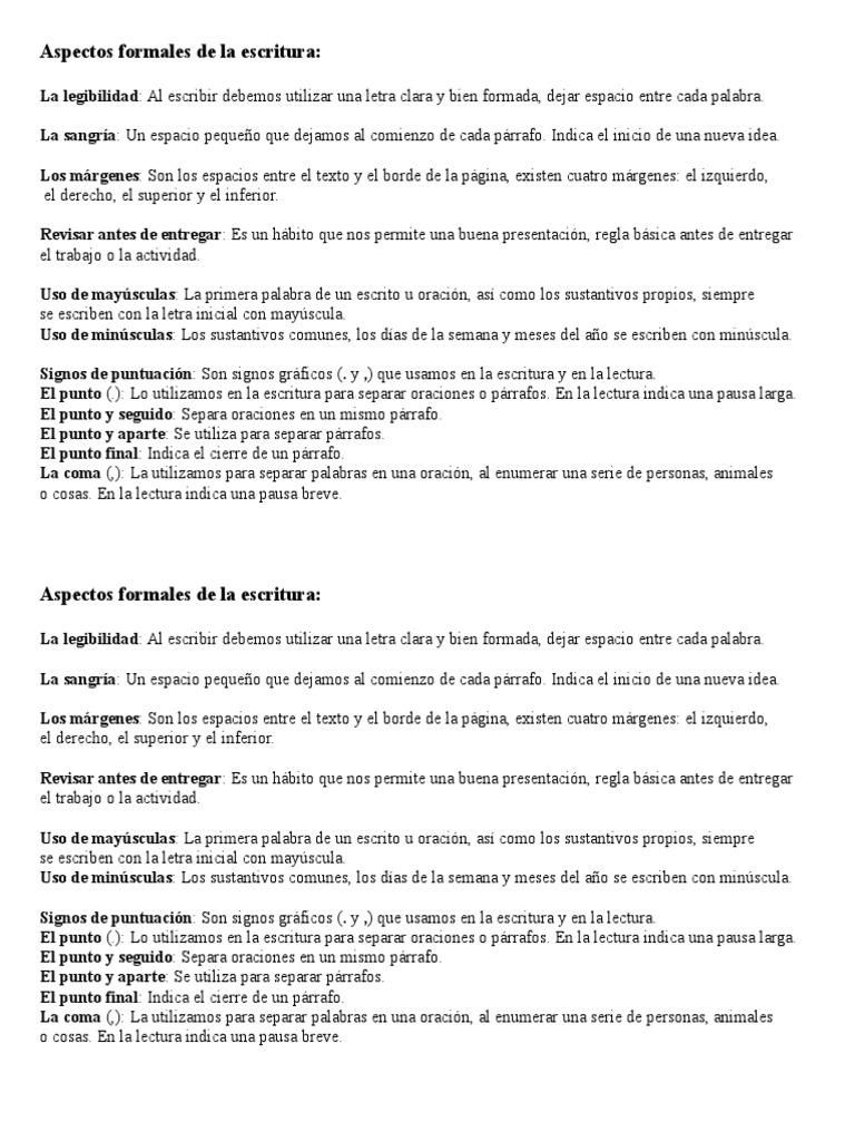 Aspectos formales de la escritura Coma Lingüística