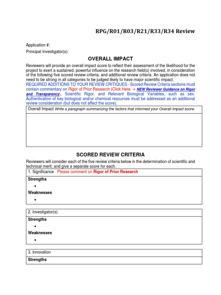 RPG/R01/R03/R21/R33/R34 Review: Overall Impact | PDF | National ...