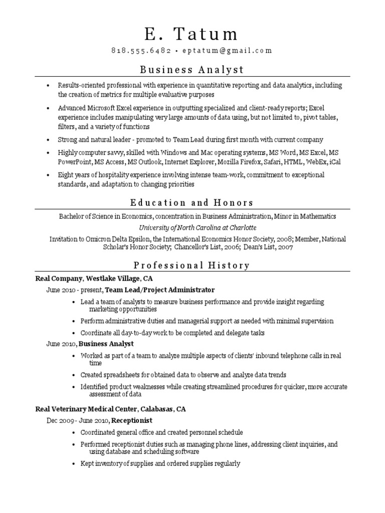 Entry Level Ba Resume Example | PDF | Microsoft Excel | Microsoft