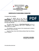 Certificate of Good Moral Character: Motiong National High School