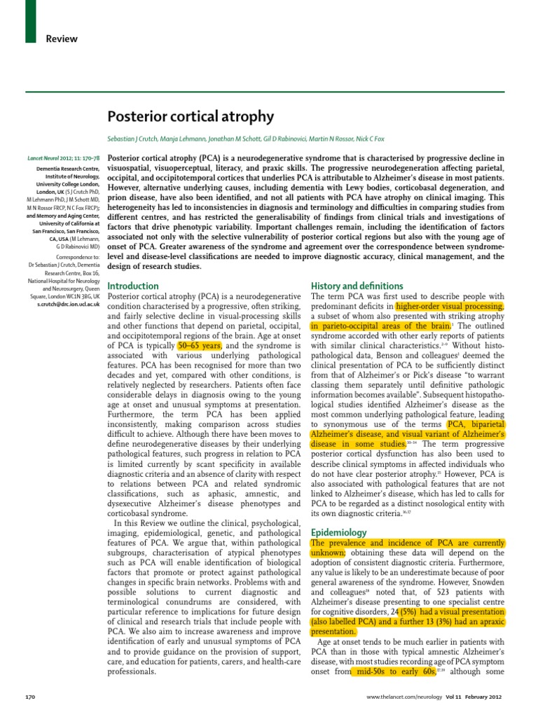 Understanding Posterior Cortical Atrophy | PDF | Alzheimer's Disease ...