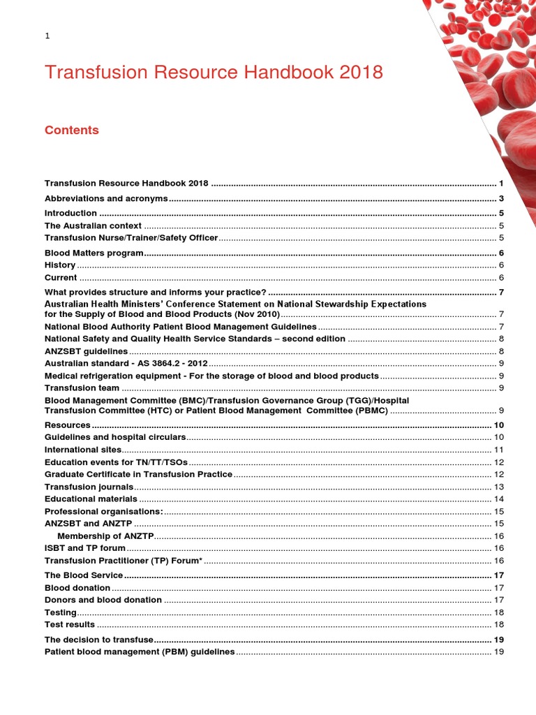 Transfusion Resource Handbook 2018 Pdf Pdf Blood Transfusion Health Care