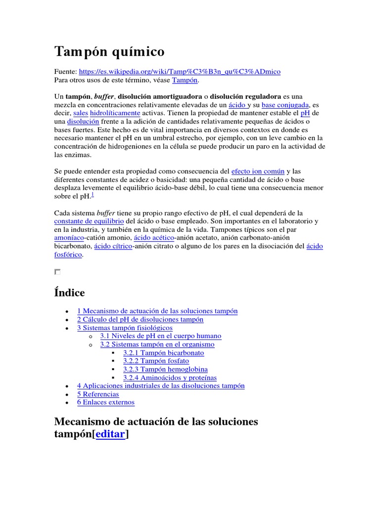 Tampón Químico PDF Solución tampón Ácido