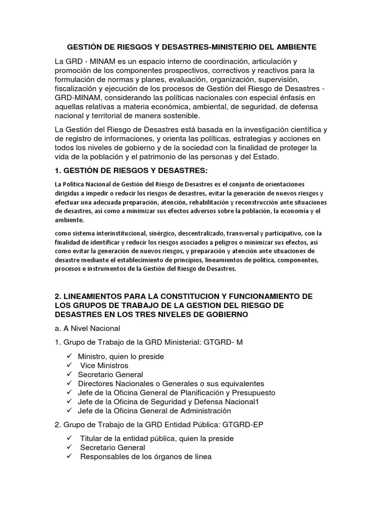 Gestión de Riesgos y Desastres MINAM | PDF | Planificación | Defensa Civil