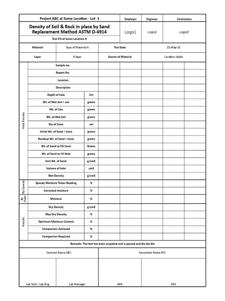 Field Density Test Calculation Report | PDF | Density | Soil