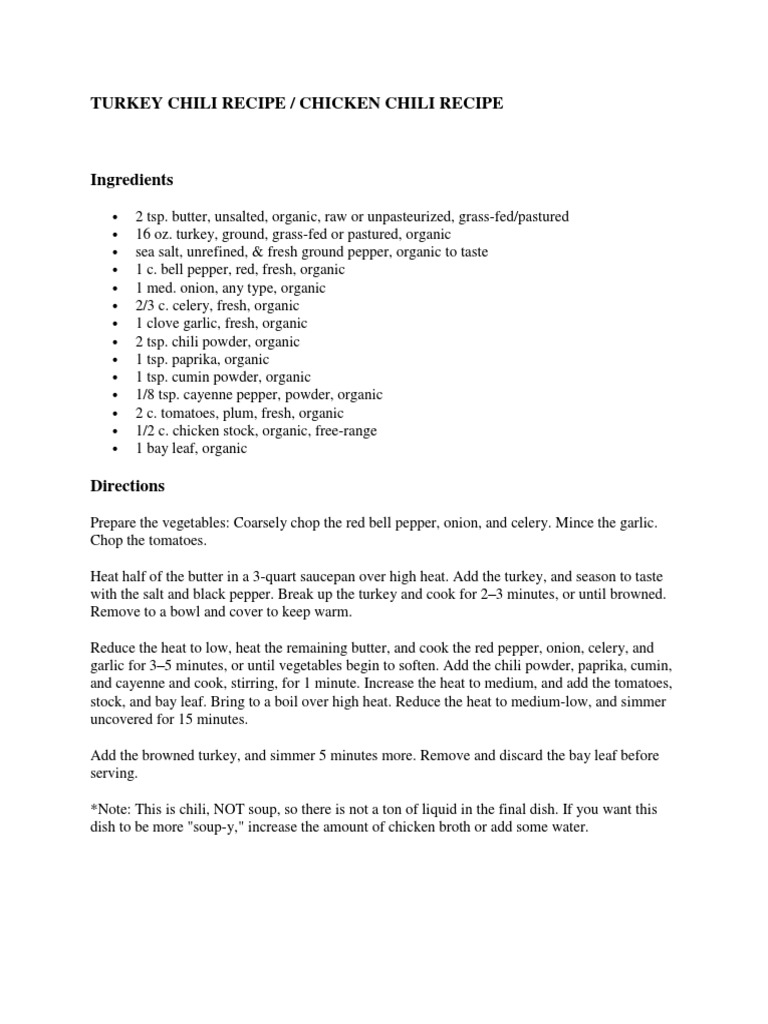 Turkey Chili Recipe / Chicken Chili Recipe PDF Salad Garlic