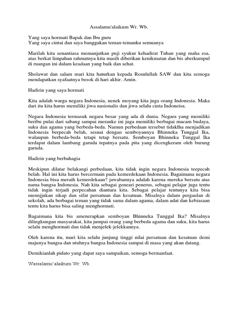 Contoh Pidato Tentang Bhinneka Tunggal Ika Singkat