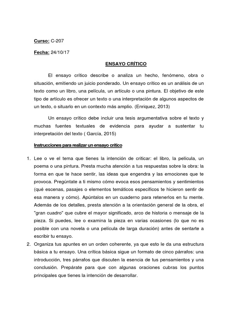 Derecho salchicha Volcánico Ensayo Critico | PDF | Ensayos | Science