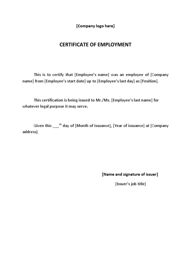 Certificate of Employment COE Template  PDF