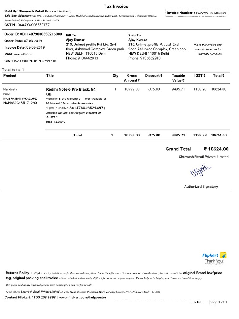 Flipkart Invoice PDF Economies Business