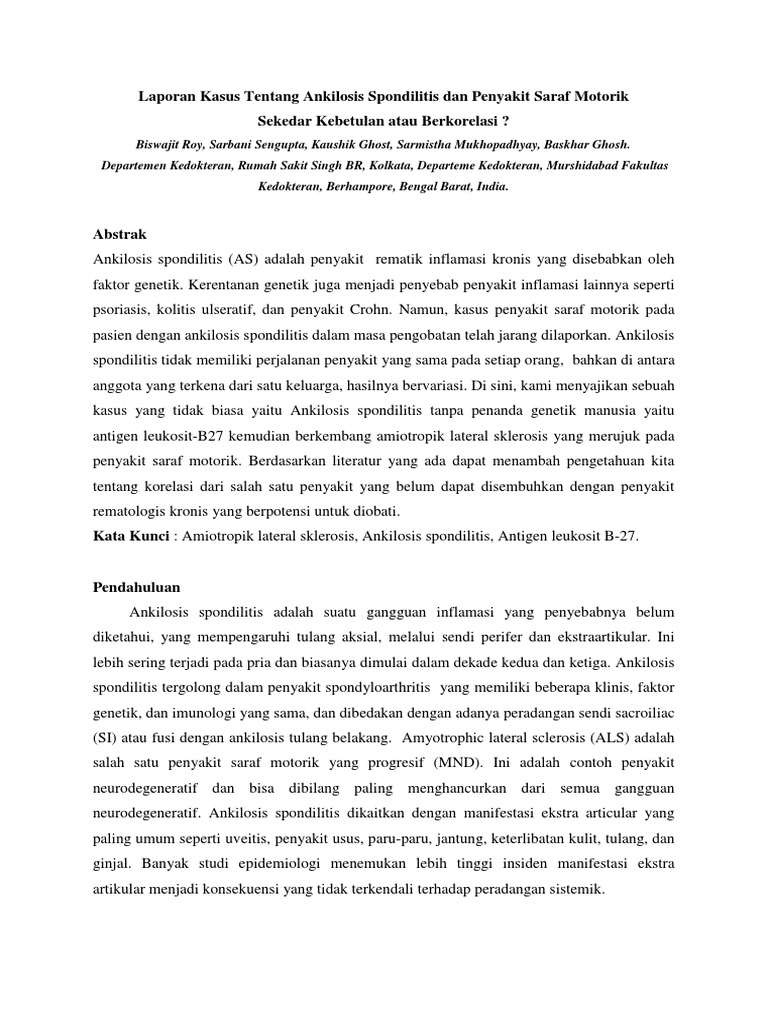 Laporan Kasus Tentang Ankilosis Spondilitis Dan Penyakit Saraf Motorik