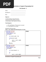 Introduction To Computer Programming Lab Lab Journal - 4: Objective