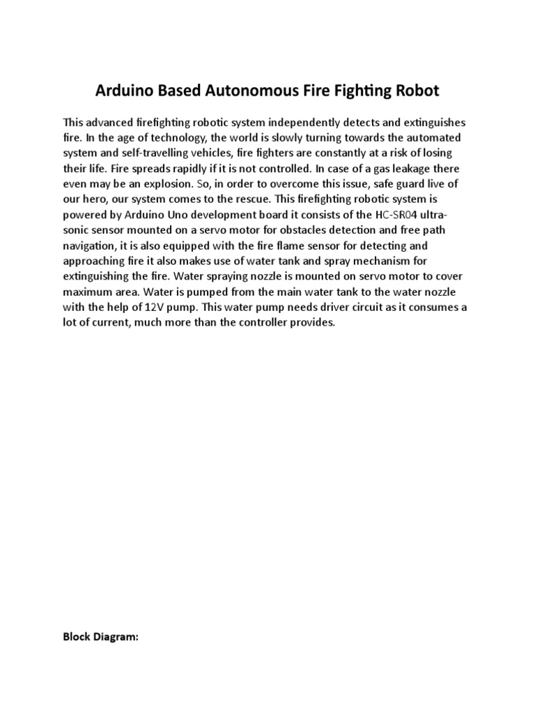 Arduino based autonomous fire fighting robot block diagram pdf