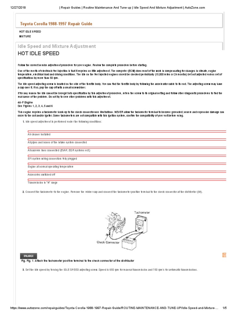 Toyota Corolla Idle Speed Adjustment Guide | PDF | Electrical Connector ...
