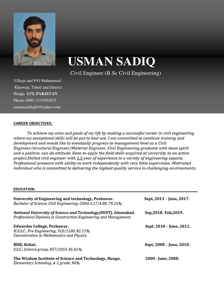 Usman Sadiq: Civil Engineer (B.SC Civil Engineering) | PDF ...