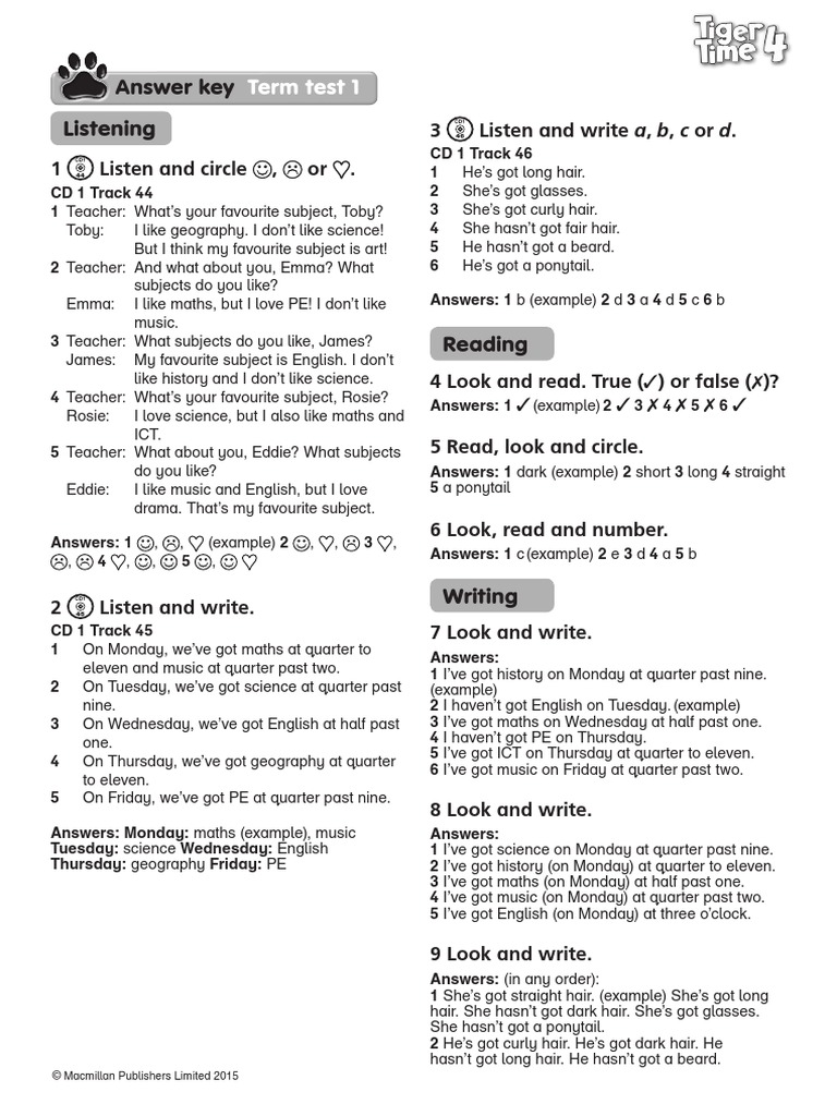 Listening Answer Key: Term Test 1 | PDF | Science