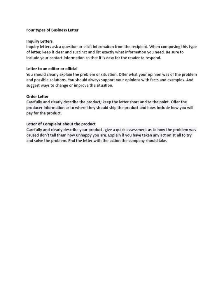 Types of Business Inquiry Letters | PDF