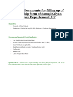 Required Documents For Filling Up of Scholarship Form of Samaj Kalyan Welfare Departement, UP