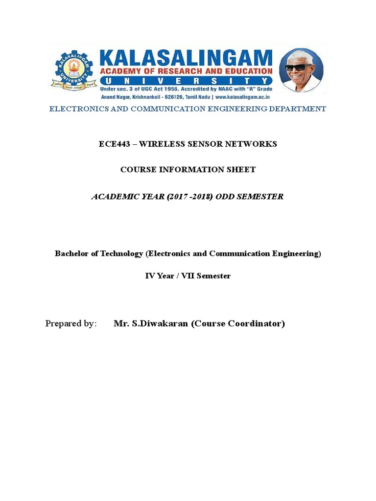 Ece443 Wireless Sensor Networks Course Information Sheet Electronics