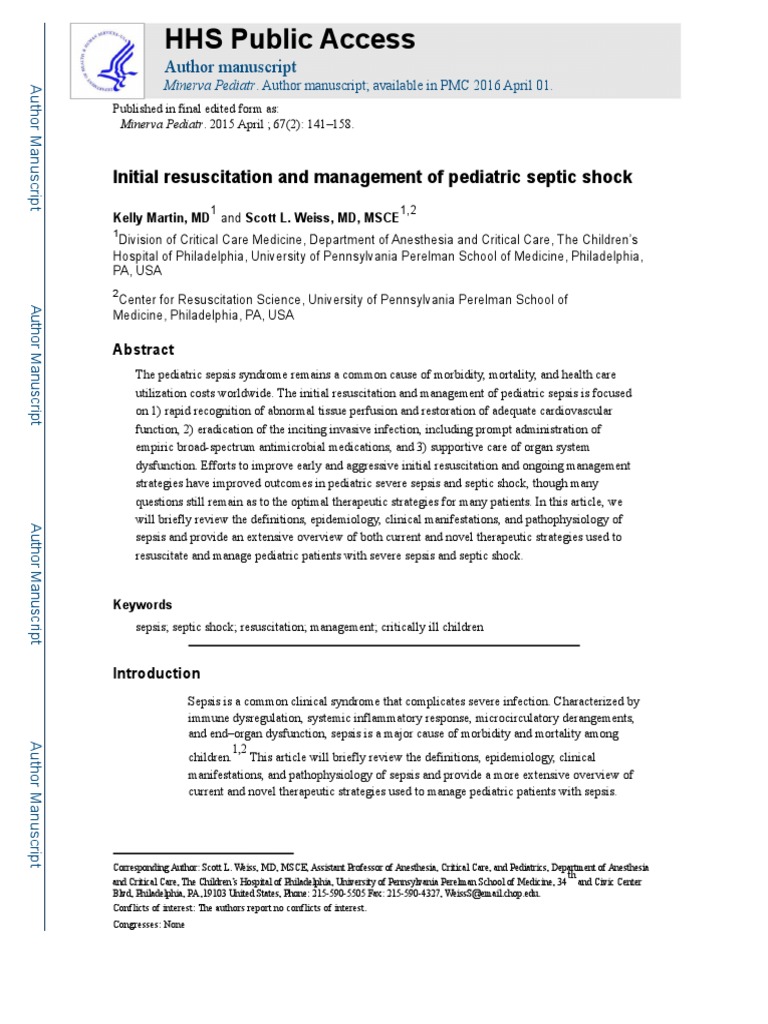 HHS Public Access: Initial Resuscitation and Management of Pediatric ...