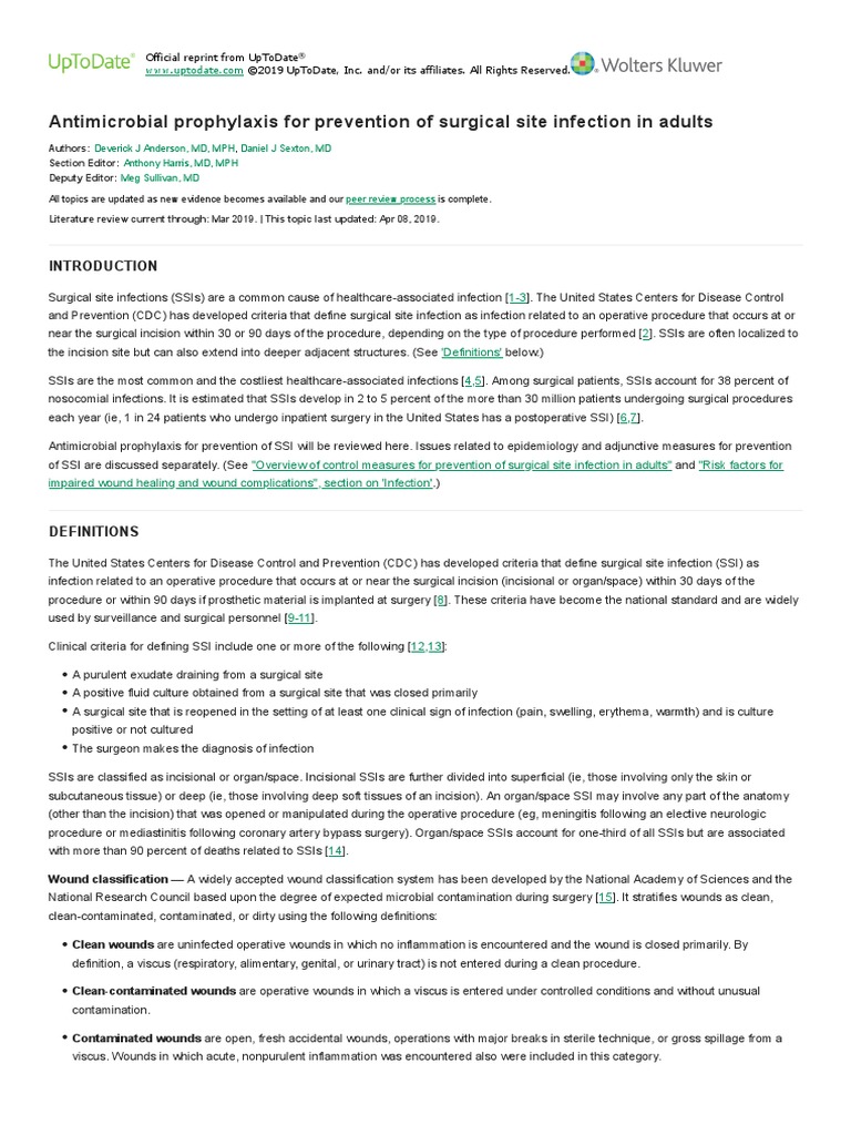 Antimicrobial Prophylaxis For Prevention of Surgical Site Infection in