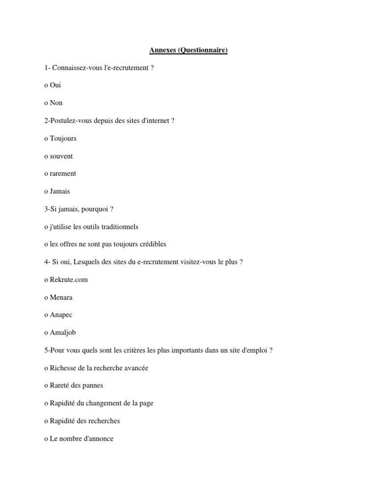 Les Questionnaire E Recrutement Informatique Et Technologies De L Information Affaires