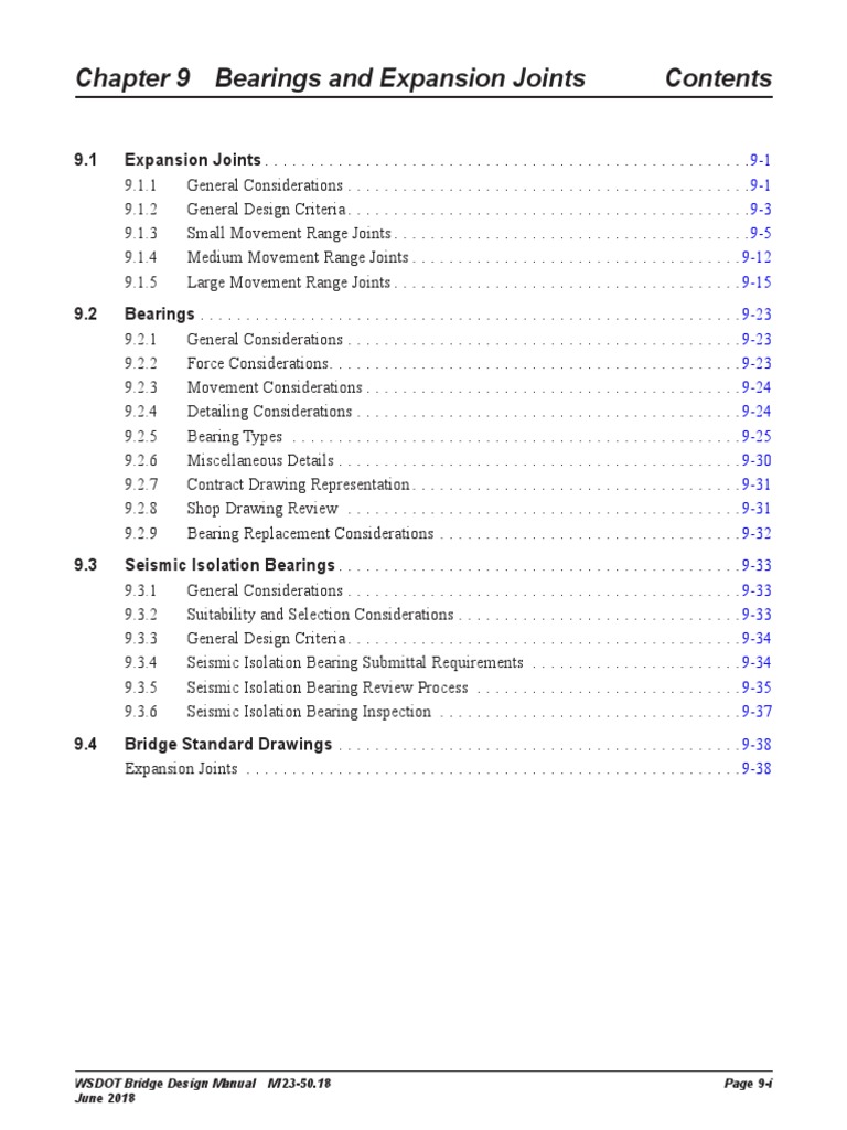 Chapter 9 Bearings and Expansion Joints WSDOT Bridge Design Manual M