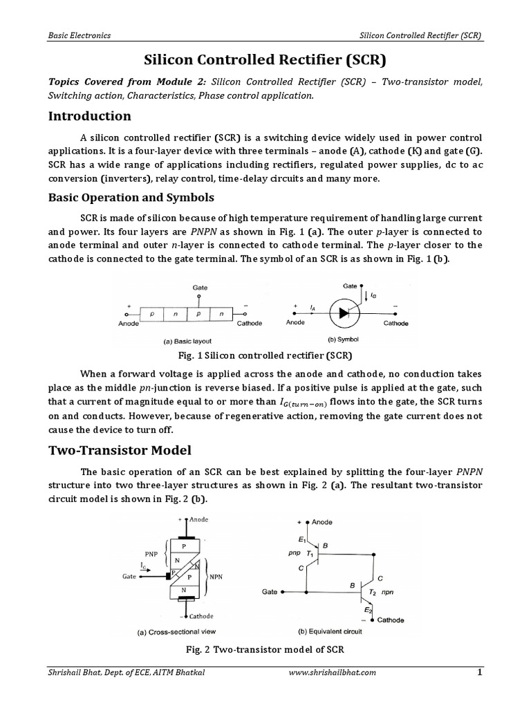 Basic Electronics (18ELN14/18ELN24) Silicon Controlled Rectifier