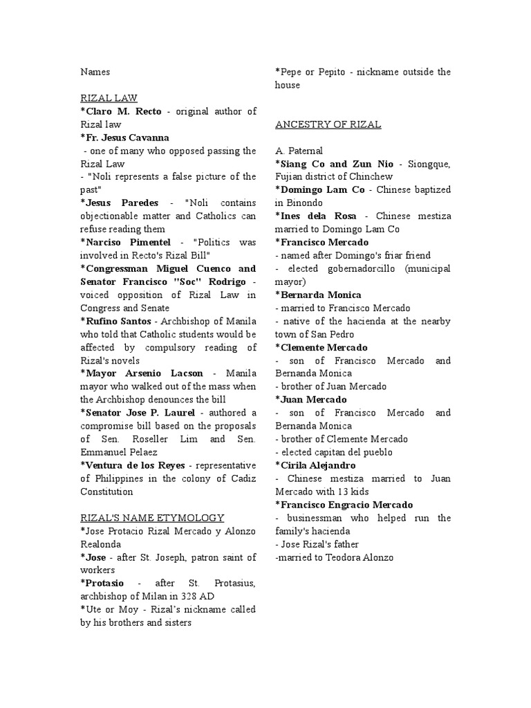 Rizal Quiz Bee | PDF | Philippines