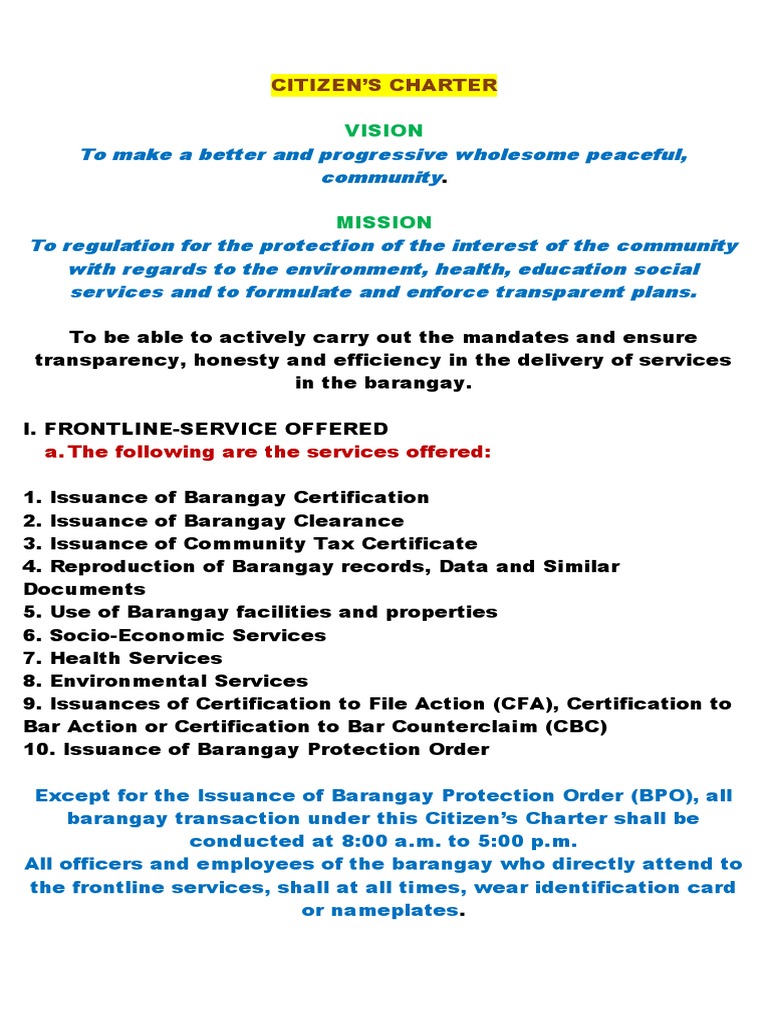 Brgy. Citizen's Charter - Arwas | PDF | Identity Document | Receipt