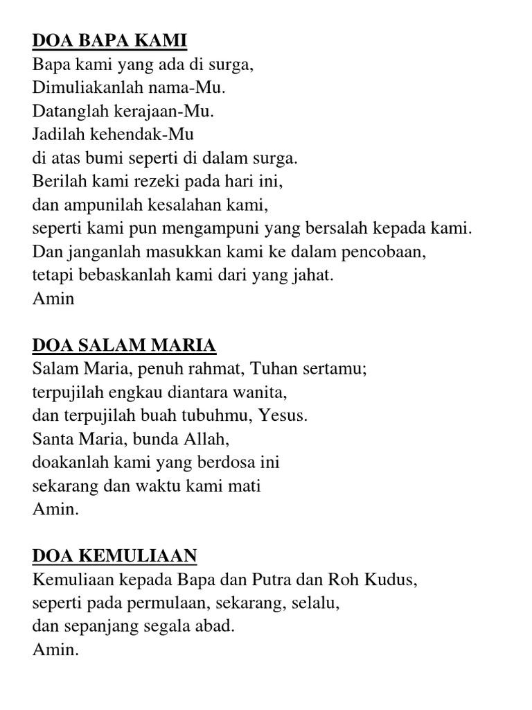 DOA BAPA KAMI, Salam Maria, Kemuliaan, Aku Percaya