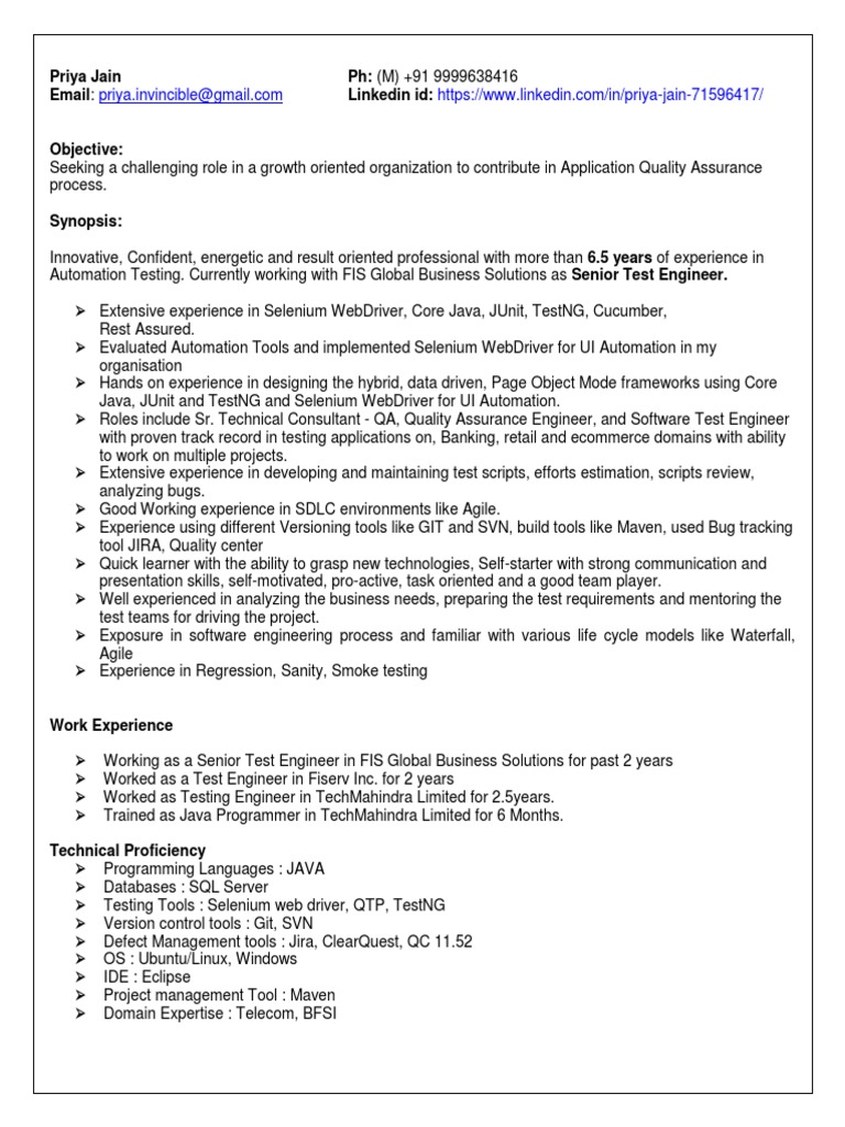 Resume PDF | PDF | Software Testing | Selenium (Software)